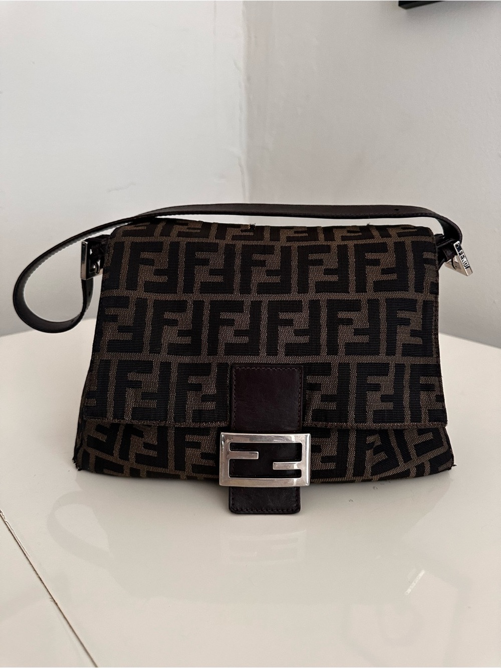 Fendi Black and Brown FF Logo Shoulder Bag